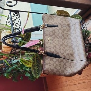Coach tote bag, brown and black,  gold trim.